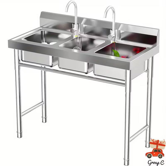 Heavy-Duty Commercial 3-Compartment Sink - Heavy-Duty 304 Stainless Steel Kitchen, Laundry, Restaurant Sink with Individual Drain Basins