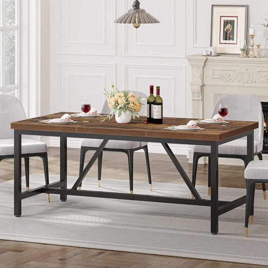 NEW Large Kitchen Dining Room Table for 6-8 People, Rustic Brown Farmhouse