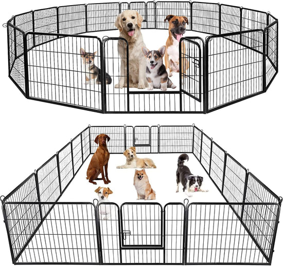 16 Panels Metal Dog Playpen Fence 24" with Doors for RV, Camping, Yard