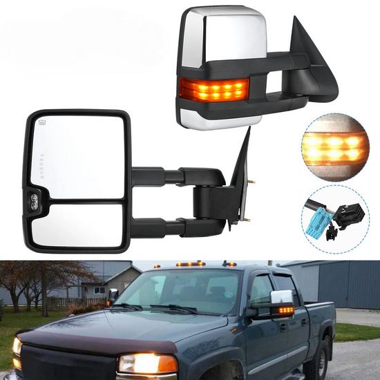 Power Heated LED Turn Signal Tow Mirrors for 03-06 Chevy Silverado 1500 2500 HD