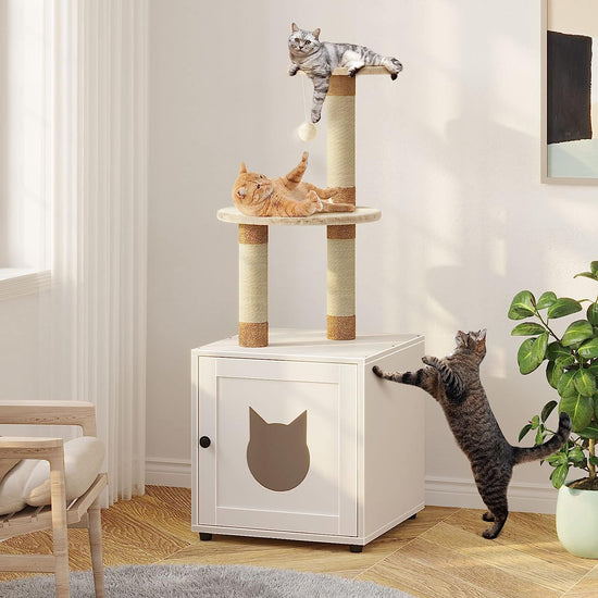 New Cat Tree with Litter Box Enclosure White Cat Litter Box Furniture