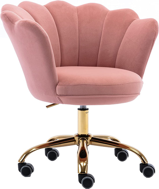 Modern Upholstered Pink Velvet Seashell Back Adjustable Swivel Vanity Desk Chair