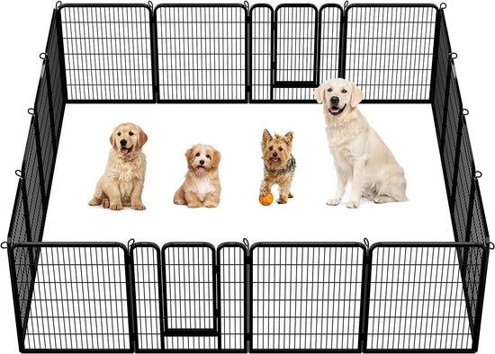 16 Panel 40 inch Dog playpen Heavy Duty Portable Metal Pets Playpen Foldable Dog Exercise Pen Barrier Kennel Puppy Fence w/ 2 Pcs Door