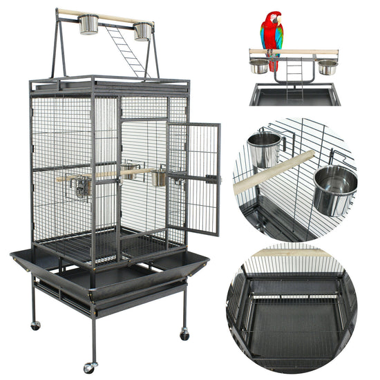 68" Large Bird Pet Cage 3 Doors Large Play Top Parrot Finch Cage Macaw Cockatoo