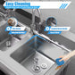 Heavy-Duty 304 Stainless Steel Freestanding Utility Sink - Commercial Stainless Steel 3-Compartment Sink with Dual Hot & Cold Faucets, 39"L x 18"W x 35.9"H, 440 lbs Capacity,