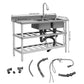 Stainless Steel 2-Compartment Kitchen Sink with Workbench, Faucet & Pipe