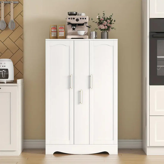 47" Kitchen Pantry Cabinet With Drawer, Storage Cabinet With Adjustable Shelves, White Buffet