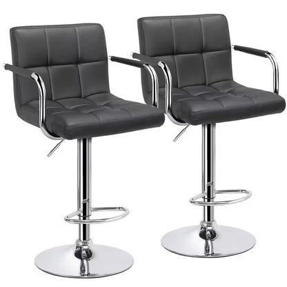 Bar Stools Set of 2, PU Leather Adjustable Barstools with Armrest, Counter Height Stool Chairs