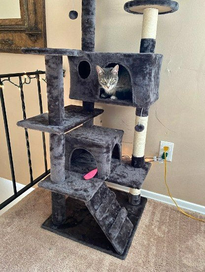💥Sale💥 53" Cat Tree Multi-Levels Condos Scratching Post Tower Play House, Dark Gray