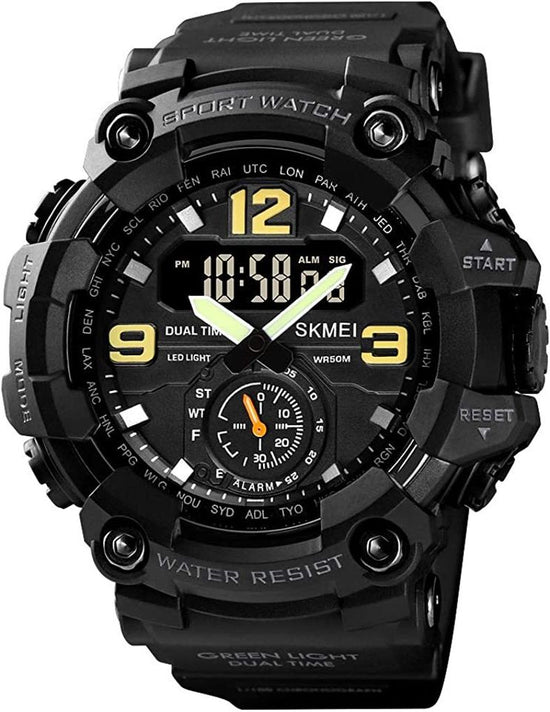 Mens Digital Sports Watch Dual Time Display LED Wrist Watch