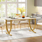 63" Modern Faux Marble Dining Table White & Gold Rectangular Dining Table