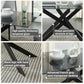 Contemporary Dining Table with Gray Tempered Glass Surface and Black Metal Tubular Legs, 58.5”L x 29”W x 30”H.