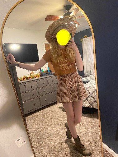 Arched Full Length Floor Mirror 64"x21" Full Body Standing Mirror, Gold