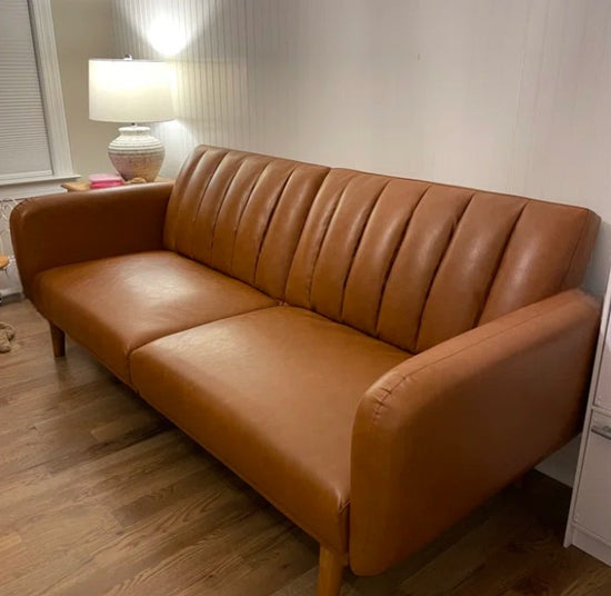 NEW Futon, Convertible Sofa & Couch, Camel Faux Leather Sofas