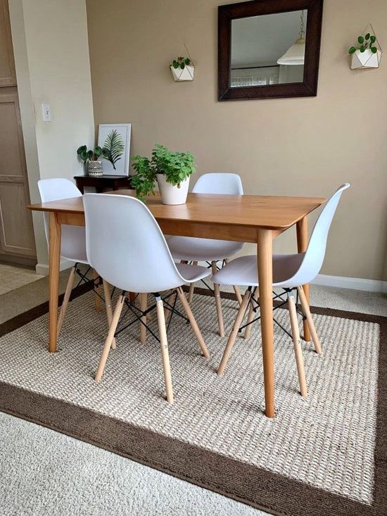 5 Pcs Set Modern Dining Table 47 Inch with 4 Pieces White Chairs Midcentury