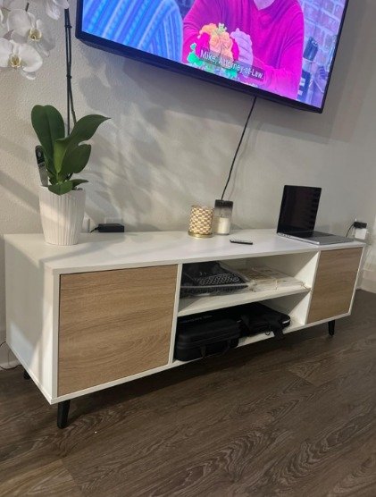 TV Stand for 65 Inch TV, Modern Entertainment Center with Storage- Oak