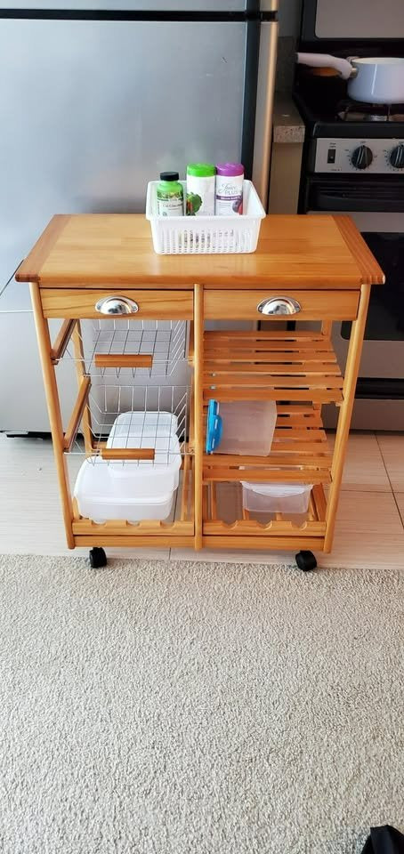NEW Rolling Wood Kitchen Island Trolley Cart Dining Storage Drawers