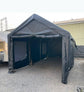 10x20ft Portable Garage Canopy Powder Coated Steel Frame, Heavy Duty, Roll-up Ventilated- Grey
