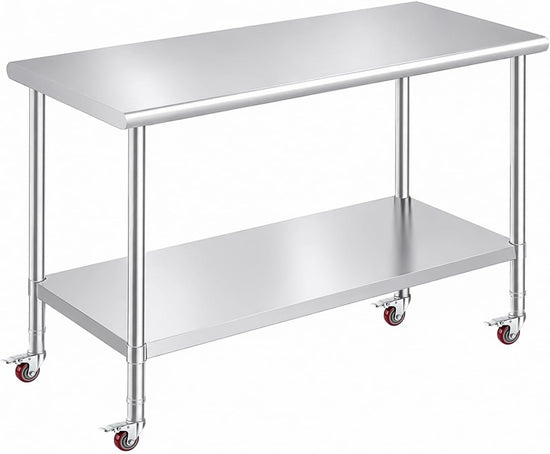 Stainless Steel Prep Table Work Table 30 x 60 with Casters NSF Adjustable Undershelf Commercial