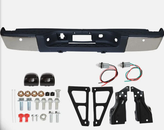 Rear Bumper Assembly Chrome Fit For 2007-2013 Chevy Silverado GMC Sierra 1500 with Sensor Holes