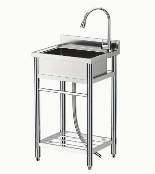 Handwash Sink Stainless Steel Utility Sink - Commercial Sink with Pull-Out Faucet