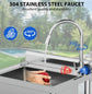 Handwash Sink Stainless Steel Utility Sink - Commercial Sink with Pull-Out Faucet