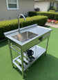 39" Stainless Steel Sink with Workbench & Storage Shelf Hot & Cold Water Pipes & Faucet