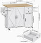 Rolling Kitchen Island On Wheels with Drop Leaf Countertop 2 Drawer Towel Rack and Spice Rack