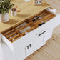 Rolling Kitchen Island on Wheels with Drop Leaf Cabinet, Drawer, Spice/Towel Rack and Outlet