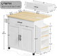 Rolling Kitchen Island on Wheels with Drop Leaf Cabinet, Drawer, Spice/Towel Rack and Outlet