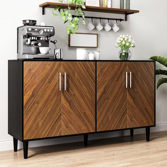 New 58” Coffee Bar Sideboard Buffet Cabinet Adjustable Shelf Storage