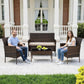 Patio Furniture Set Wicker 4 Pcs Outdoor Rattan Chair Tempered Glass Tabletop, Black