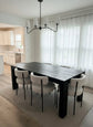 63" Modern Farmhouse Black Dining Table with 6 white chairs