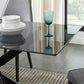 Contemporary Dining Table with Gray Tempered Glass Surface and Black Metal Tubular Legs, 58.5”L x 29”W x 30”H.