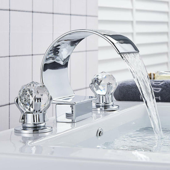 Widespread Waterfall Bathroom Sink Faucet 2 Handle 3Hole Basin Mixer Tap