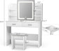 Vanity Desk Make up Table with Lighted Mirror Adjustable Brightness and Chair