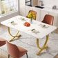 63" Modern Faux Marble Dining Table White & Gold Rectangular Dining Table