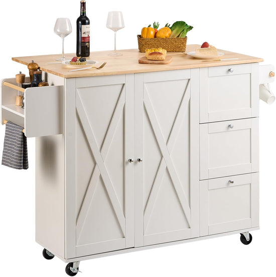 Kitchen Island Cart with Solid Wood Top, 45.3" Width Mobile Carts with Storage Cabinet