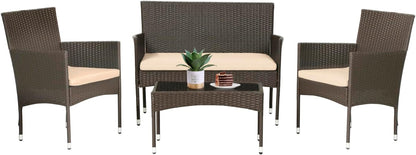 Patio Furniture Set 4 Pieces Outdoor Rattan Chair Wicker