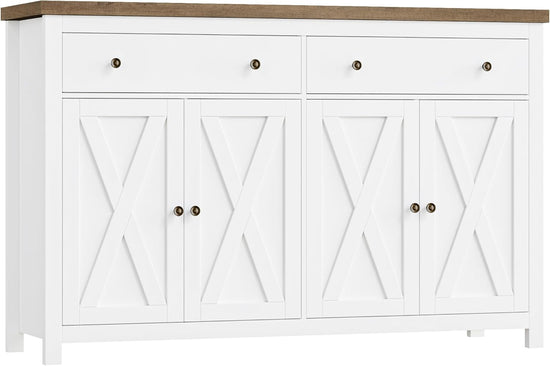 55" Buffet Sideboard Cabinet Modern Farmhouse Coffee Bar with Storage Drawers Adjustable Shelve