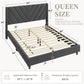 Queen Bed Frame Upholstered Platform Bed with Wing Side/Wooden Slat Support- Dark Grey