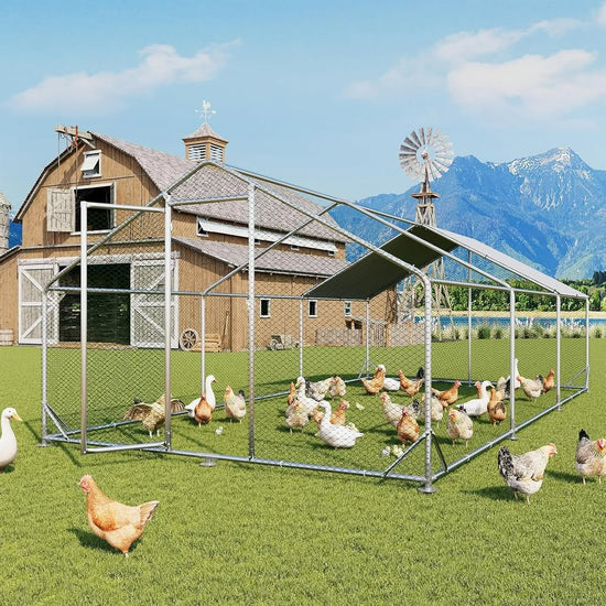 Large Chicken Coop Chicken Runs for Yard with Cover Outdoor Metal Pet Pens Poultry Cage Duck Rabbit House Backyard Use 10x20FT