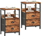 Nightstands Set of 2 End Table with 2 Fabric Drawers- Rustic Brown