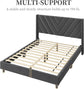 Queen Bed Frame Upholstered Platform Bed with Wing Side/Wooden Slat Support- Dark Grey