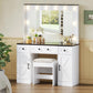 Farmhouse Vanity Desk with Lighted Mirror Glass Top and Chair