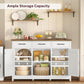 White Buffet Storage Cabinet Coffee Bar  Station with 3 Drawers & Adjustable Shelves