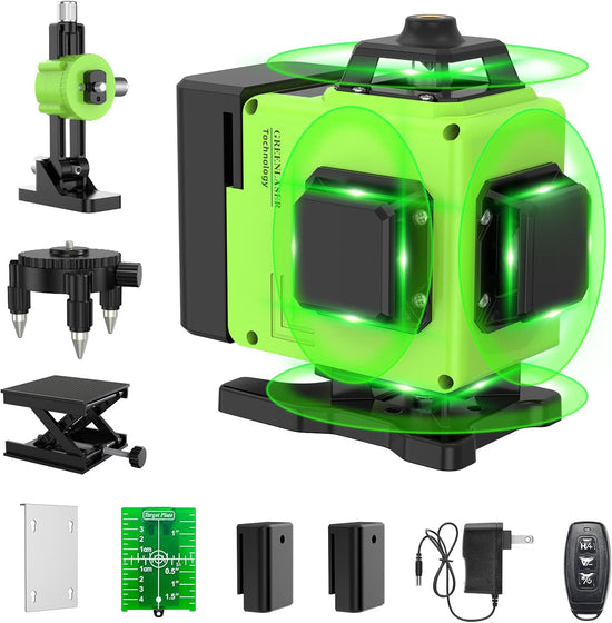 New 16 Lines Laser Level 360 Self Leveling, 4x360° 4D Green Beam Level with 2 Batteries