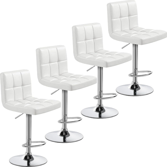 NEW! Set of 4 Leather Adjustable Swivel Bar Stools Dining chairs, Modern Barstools, White
