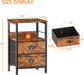 Nightstands Set of 2 End Table with 2 Fabric Drawers- Rustic Brown