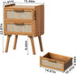 New Rattan Nightstands Set of 2 Boho End Tables with Drawers and Sturdy Wood Legs, Tea Brown